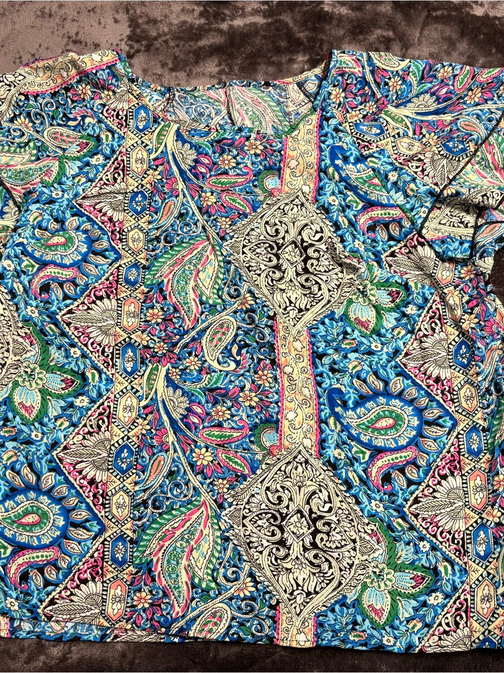 SHEIN Multicolor Paisley Patchwork Blouse - Blue Pink Green